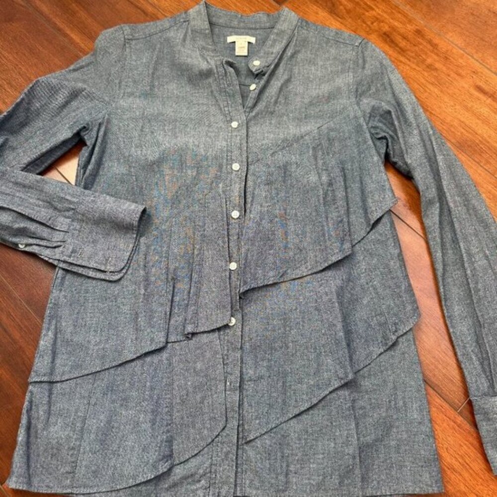 J. Crew Chambray Pararuffle Button Down Shirt Size 2